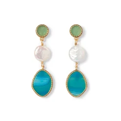 The Met Store Earrings*Ancient Mixed Motifs Glass Triple-Drop Earrings