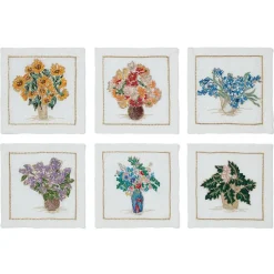 The Met Store Tableware*Kim Seybert Embroidered Bouquets Linen Cocktail Napkin Set