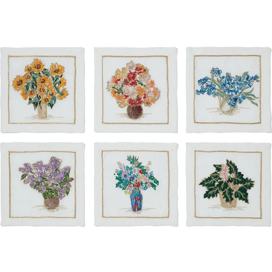 The Met Store Tableware*Kim Seybert Embroidered Bouquets Linen Cocktail Napkin Set
