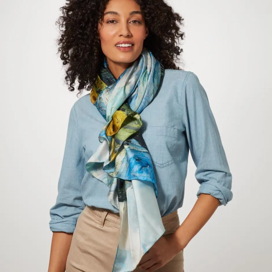 The Met Store Scarves & Wraps*Van Gogh Wheat Field with Cypresses Oversize Oblong Silk Scarf